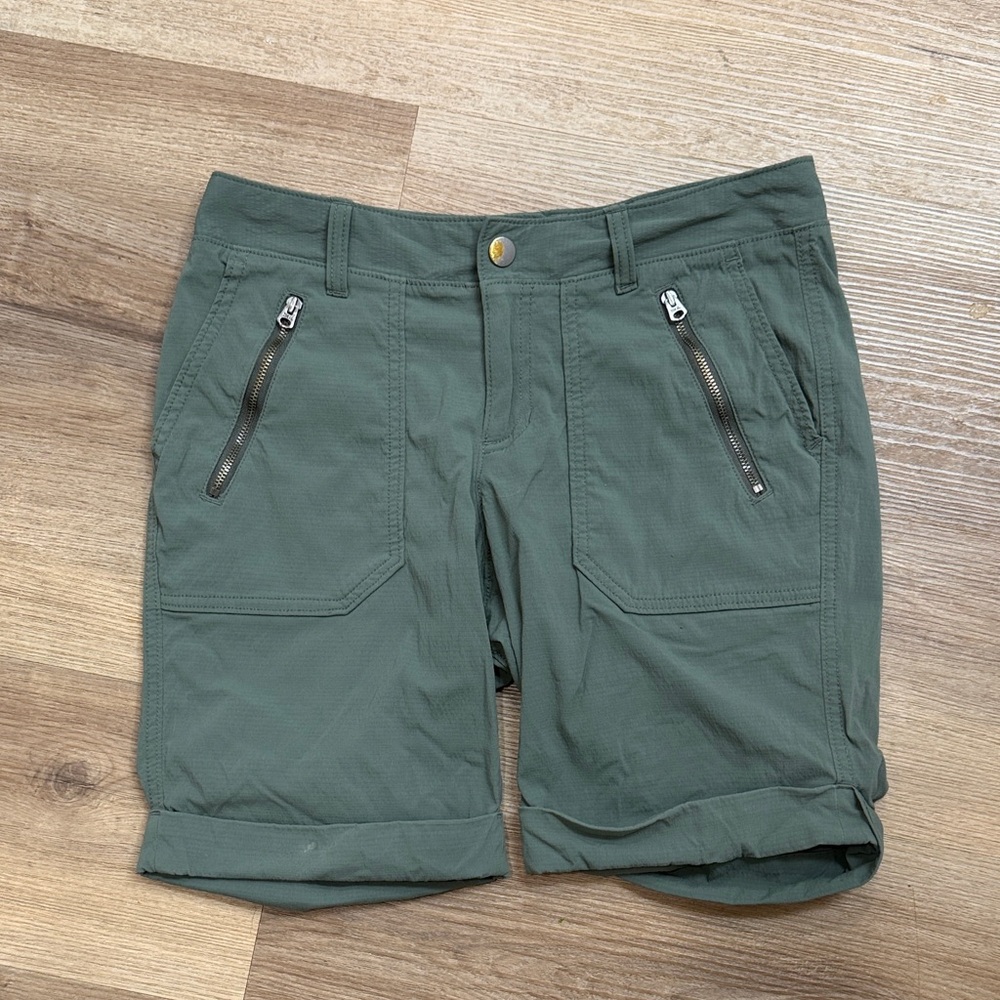 Athleta Olive Green Athletic Shorts with Zip Pockets